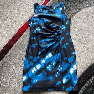 Karl Lagerfeld Black Blue Ruched Front Sheath Dress